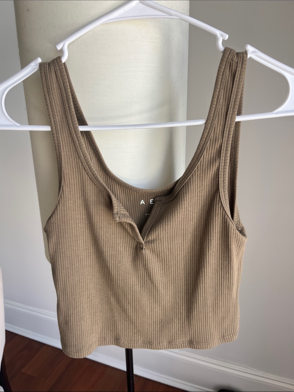 American Eagle Outfitters Ribbed Tank Crop Top in Taupe Brown